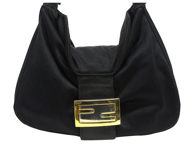 Borsa a spalla Fendi Mamma Baguette nera argento logo golf Nero - vista 2