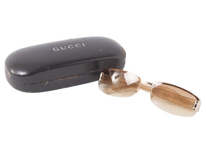 Gafas de sol Gucci marrón camello con borde crema sin montura plateada 1799 - vista 2