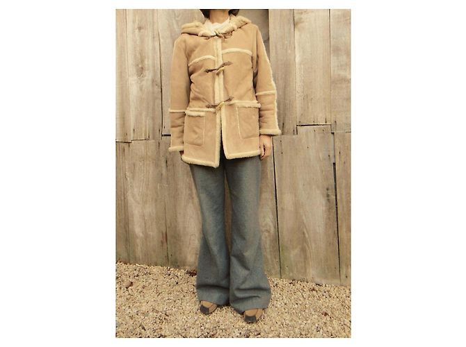 Giacca Burberry in shearling e pelle beige - vista 2