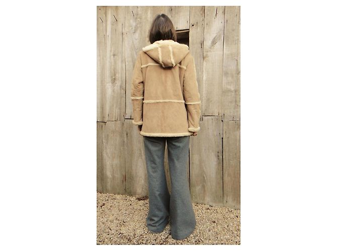Giacca Burberry in shearling e pelle beige - vista 3