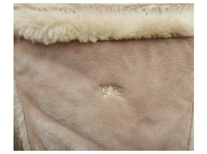 Giacca Burberry in shearling e pelle beige - vista 4