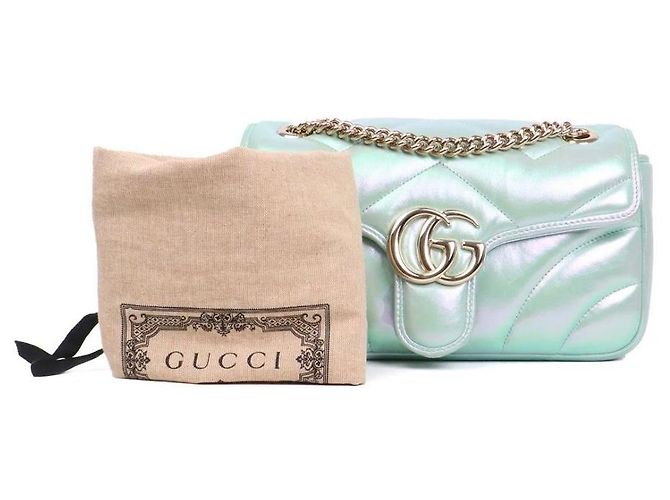 Borsa a mano Gucci Marmont in pelle blu iridescente Verde chiaro - vista 11