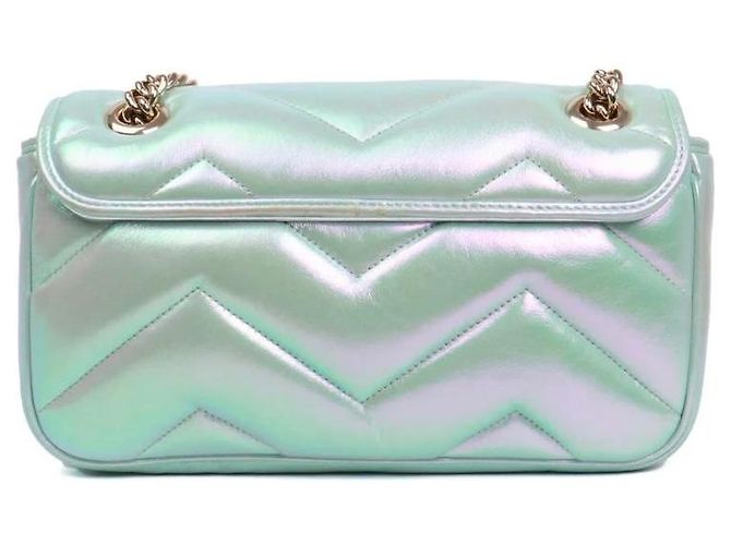 Borsa a mano Gucci Marmont in pelle blu iridescente Verde chiaro - vista 2