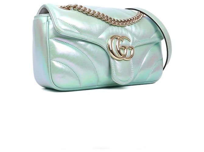 Borsa a mano Gucci Marmont in pelle blu iridescente Verde chiaro - vista 5