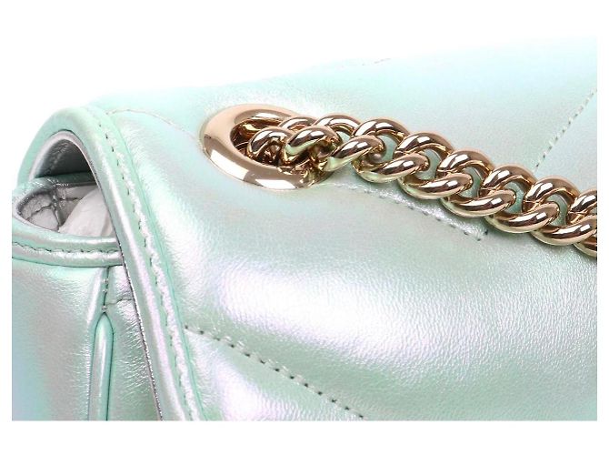 Borsa a mano Gucci Marmont in pelle blu iridescente Verde chiaro - vista 7