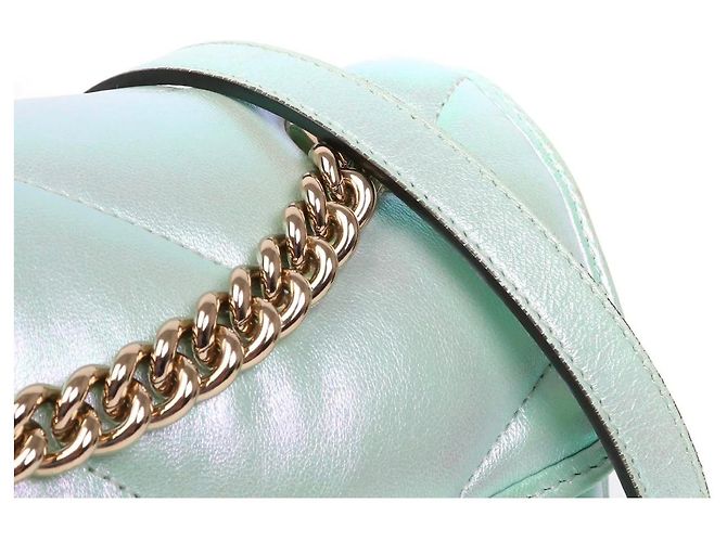 Borsa a mano Gucci Marmont in pelle blu iridescente Verde chiaro - vista 8