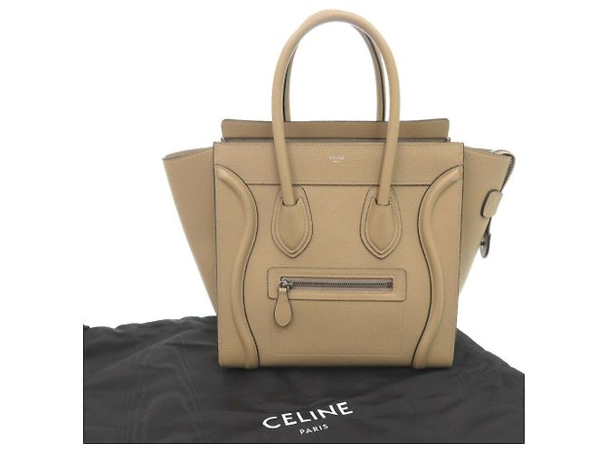 Céline Borsa a mano in pelle Celine Luggage Micro Shopper Beige - vista 3