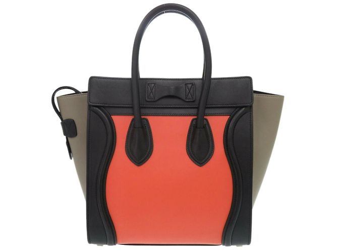 Céline Celine Luggage Micro Shopper Leather Multicolor Handbag Black Beige Orange - view 4