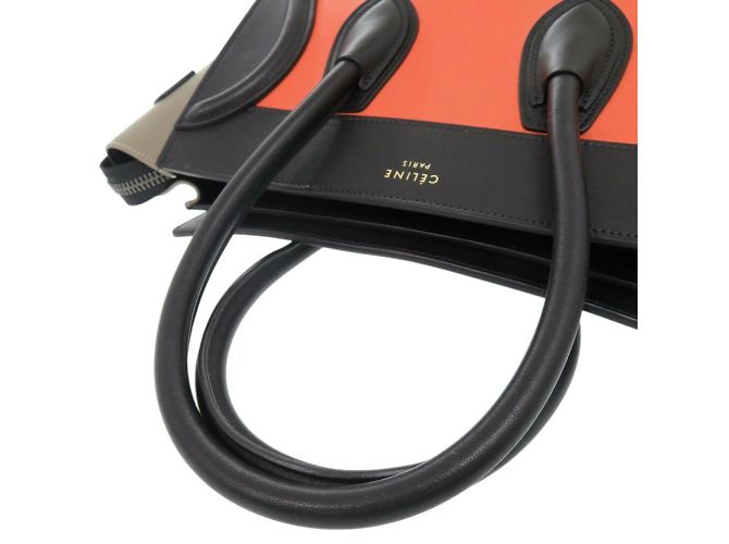 Céline Celine Luggage Micro Shopper Leather Multicolor Handbag Black Beige Orange - view 7