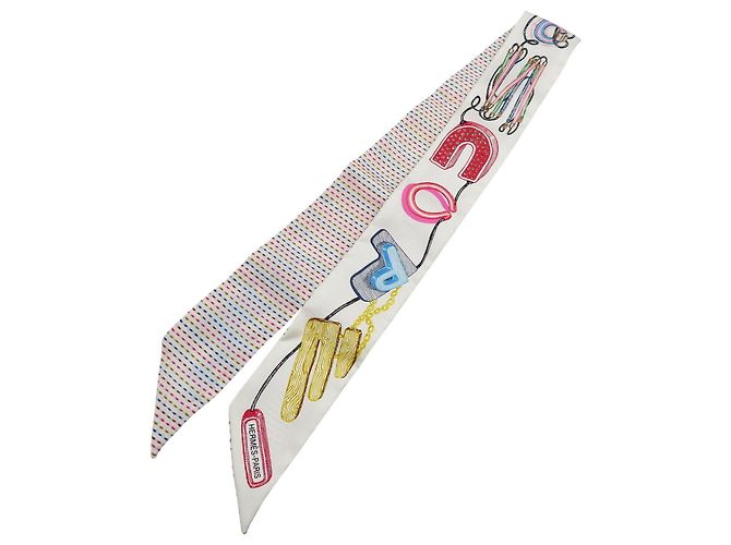 Bufanda de seda Hermès Twilly Chevroscope Neon Pointier - vista 3