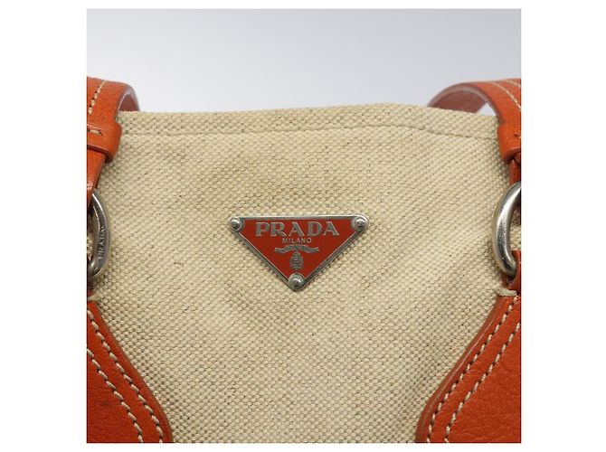 PRADA Borsa a mano in tela beige argento Auth EC559 - vista 14