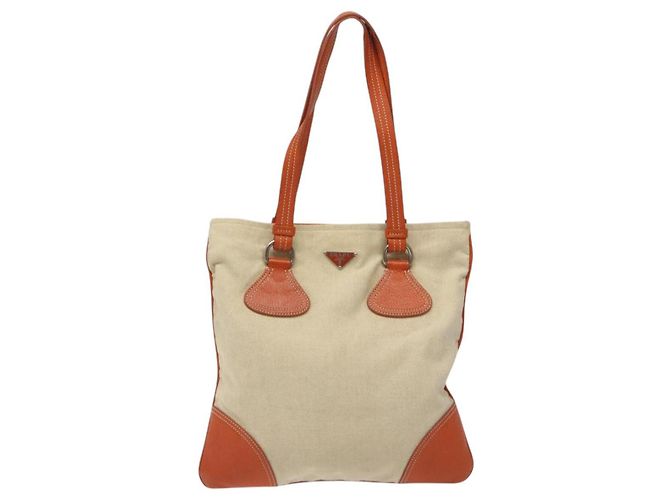 PRADA Borsa a mano in tela beige argento Auth EC559 - vista 2