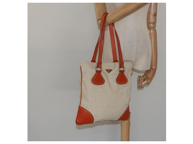 PRADA Borsa a mano in tela beige argento Auth EC559 - vista 21