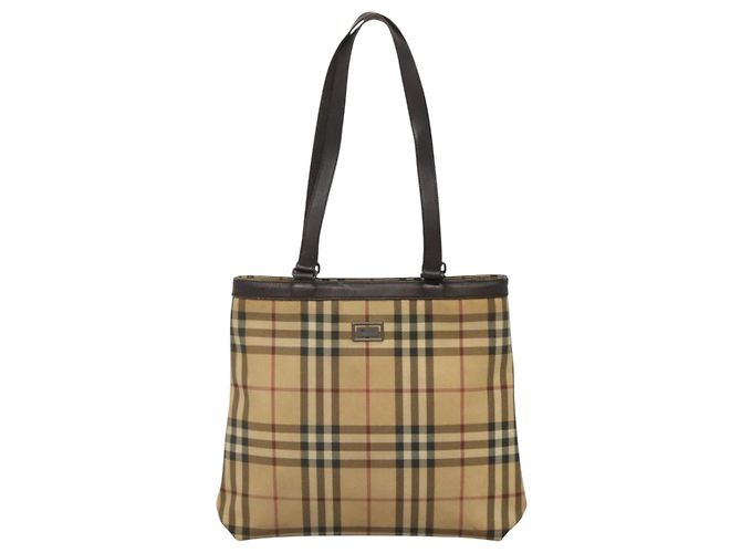 Borsa Tote Burberry Nova Check in PVC beige e marrone Auth BA619 - vista 2