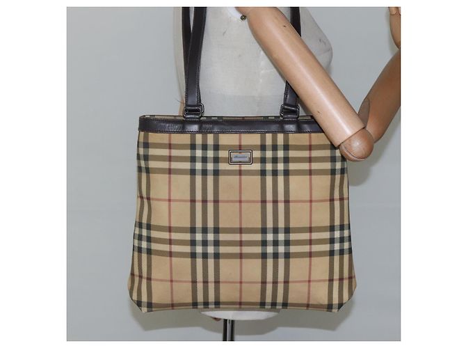 Borsa Tote Burberry Nova Check in PVC beige e marrone Auth BA619 - vista 20