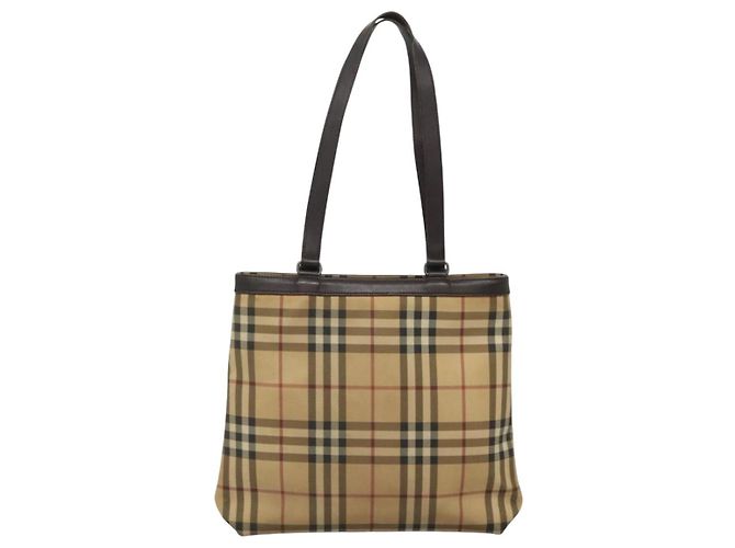 Borsa Tote Burberry Nova Check in PVC beige e marrone Auth BA619 - vista 3