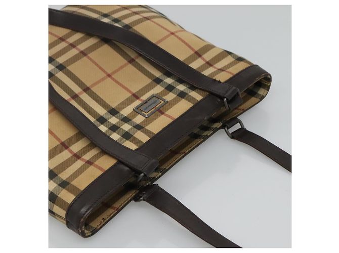 Borsa Tote Burberry Nova Check in PVC beige e marrone Auth BA619 - vista 6