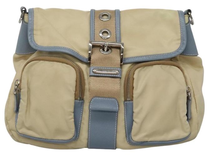 Borsa a Spalla PRADA in Nylon e Pelle Beige Auth ki5455 - vista 2
