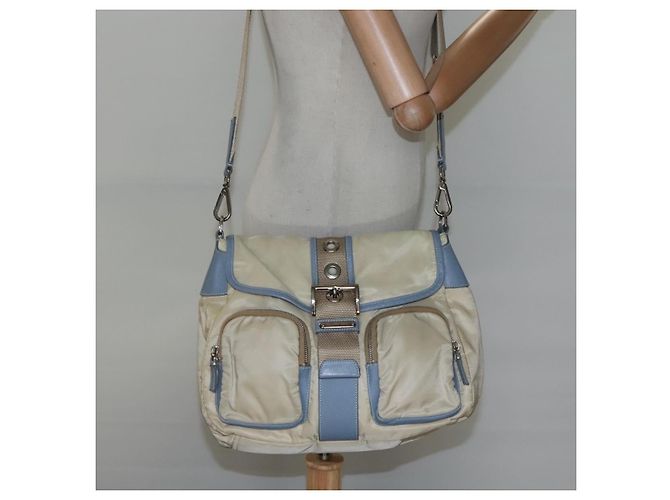 Borsa a Spalla PRADA in Nylon e Pelle Beige Auth ki5455 - vista 22