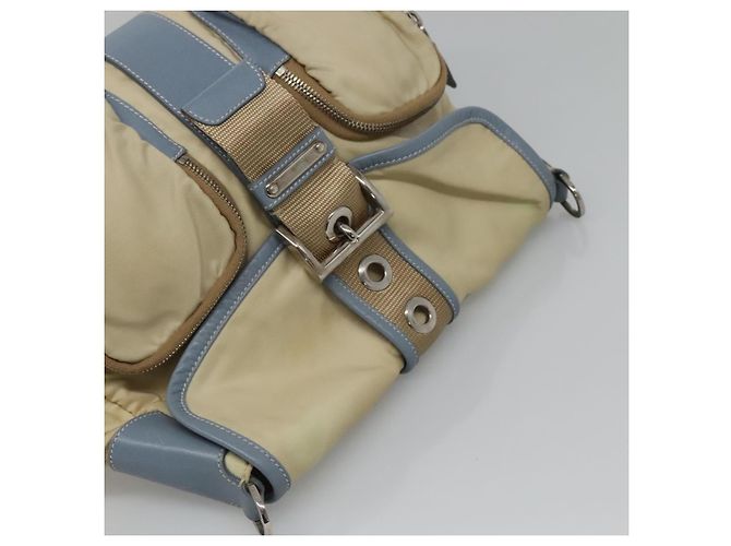 Borsa a Spalla PRADA in Nylon e Pelle Beige Auth ki5455 - vista 6
