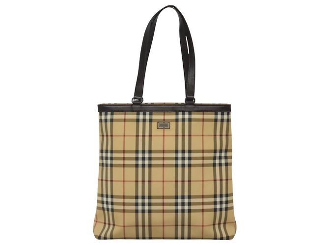 Borsa Tote Burberry Nova Check in PVC beige e marrone Auth BD761 - vista 2