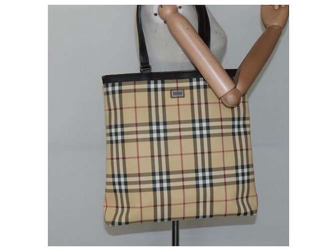 Borsa Tote Burberry Nova Check in PVC beige e marrone Auth BD761 - vista 21