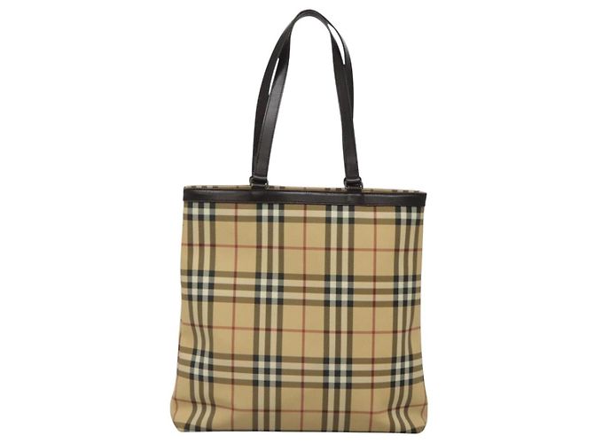 Borsa Tote Burberry Nova Check in PVC beige e marrone Auth BD761 - vista 3