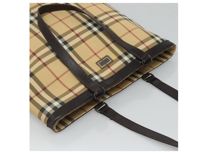Borsa Tote Burberry Nova Check in PVC beige e marrone Auth BD761 - vista 6
