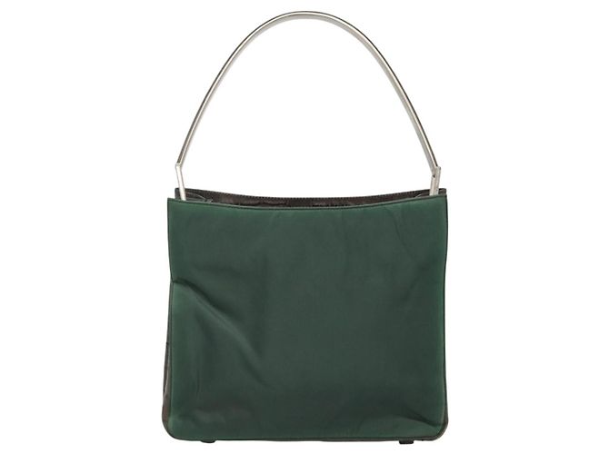 Borsa a spalla PRADA in nylon verde argento autentica EC761 - vista 3