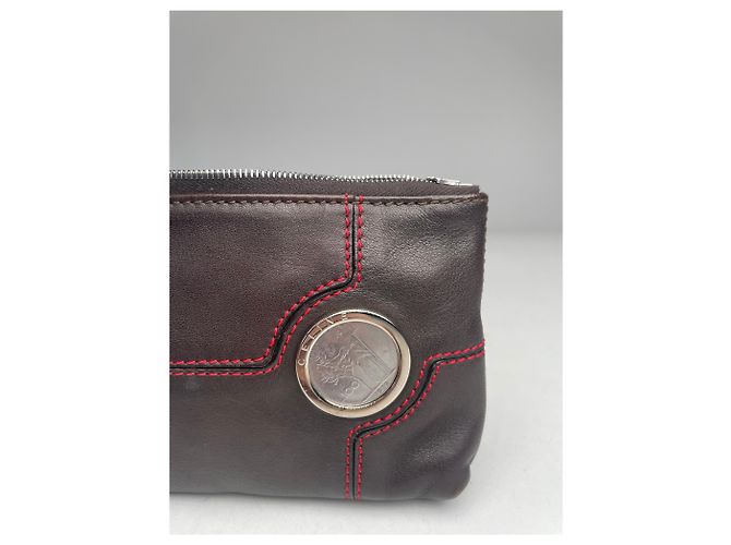 Céline Clutch in pelle vintage Celine Paris nera e rossa Marrone - vista 11
