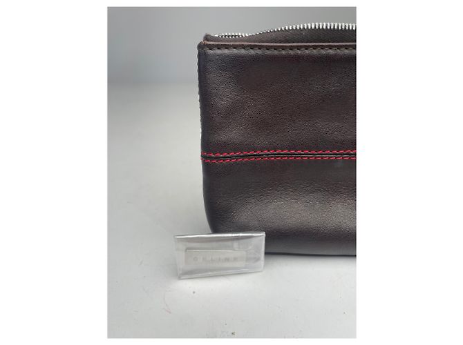 Céline Clutch in pelle vintage Celine Paris nera e rossa Marrone - vista 5