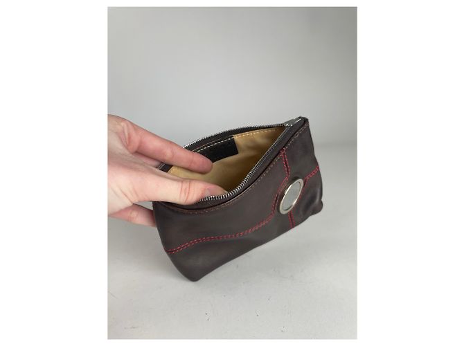 Céline Clutch in pelle vintage Celine Paris nera e rossa Marrone - vista 6