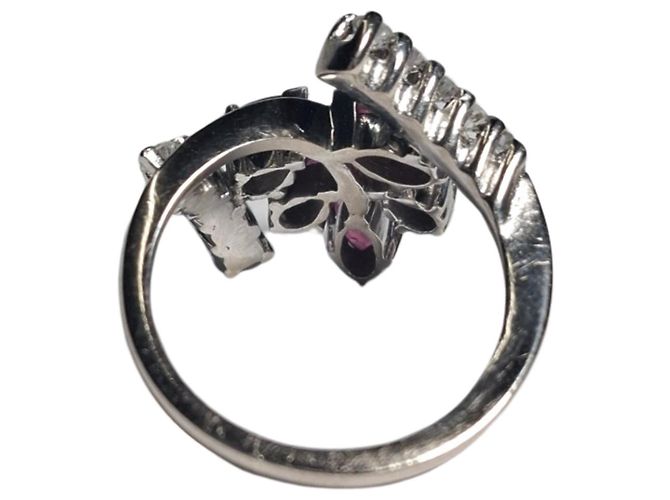 Autre Marque Anello Design Rubini e Diamanti Oro Bianco 18K - vista 3