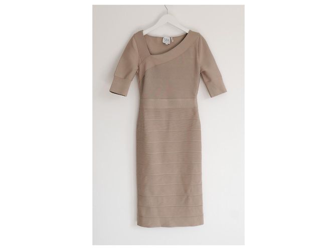 Vestido de cuello asimétrico Herve Leger beige - vista 2