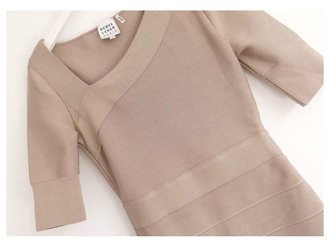 Vestido de cuello asimétrico Herve Leger beige - vista 3