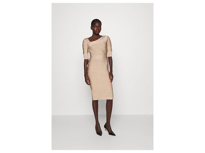 Vestido de cuello asimétrico Herve Leger beige - vista 7