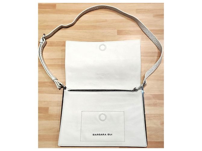 Borsa a pochette Barbara Bui, croco crema, in pelle di vitello 100%, nuova Bianco sporco - vista 10