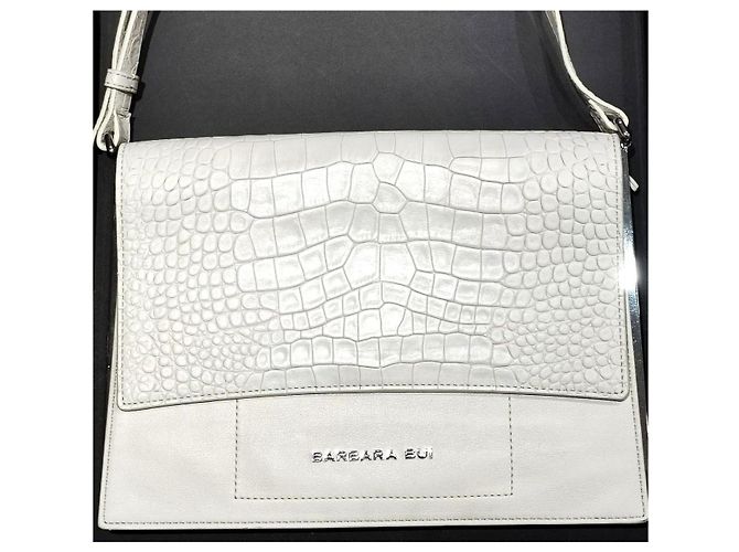 Borsa a pochette Barbara Bui, croco crema, in pelle di vitello 100%, nuova Bianco sporco - vista 14