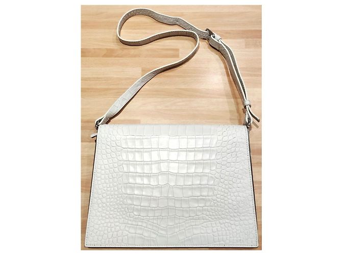 Borsa a pochette Barbara Bui, croco crema, in pelle di vitello 100%, nuova Bianco sporco - vista 7