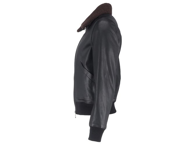 Autre Marque Giacca bomber con zip in pelle nera Mr. P. Shear Trim Nero - vista 2