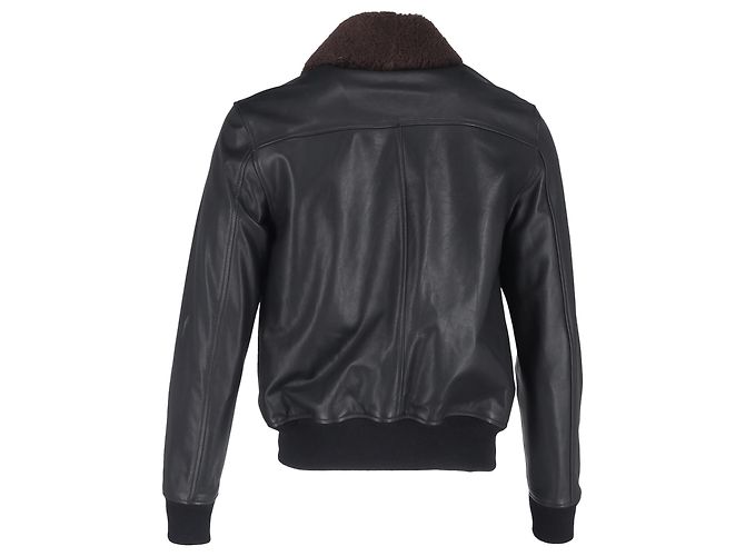 Autre Marque Giacca bomber con zip in pelle nera Mr. P. Shear Trim Nero - vista 3