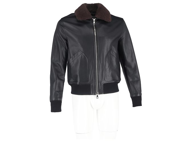 Autre Marque Giacca bomber con zip in pelle nera Mr. P. Shear Trim Nero - vista 4