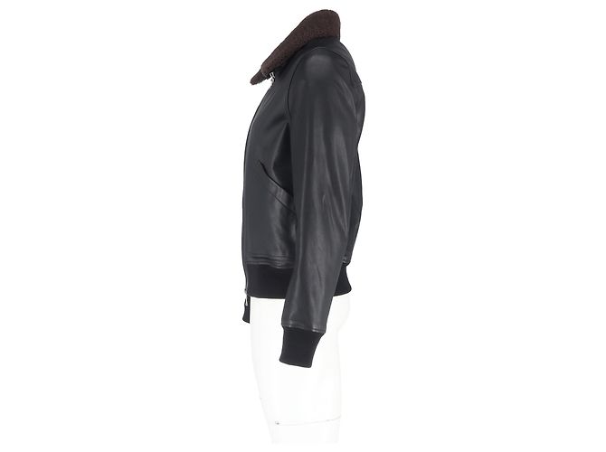 Autre Marque Giacca bomber con zip in pelle nera Mr. P. Shear Trim Nero - vista 5