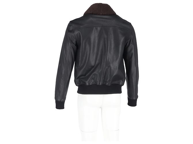 Autre Marque Giacca bomber con zip in pelle nera Mr. P. Shear Trim Nero - vista 6