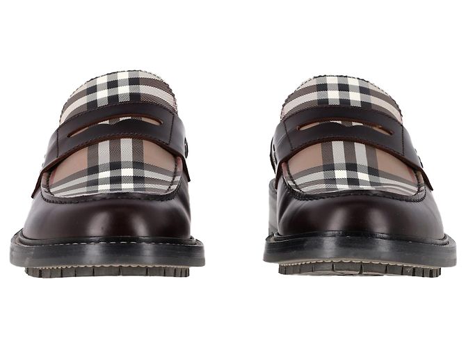 Mocassini a quadri Burberry in pelle marrone - vista 2