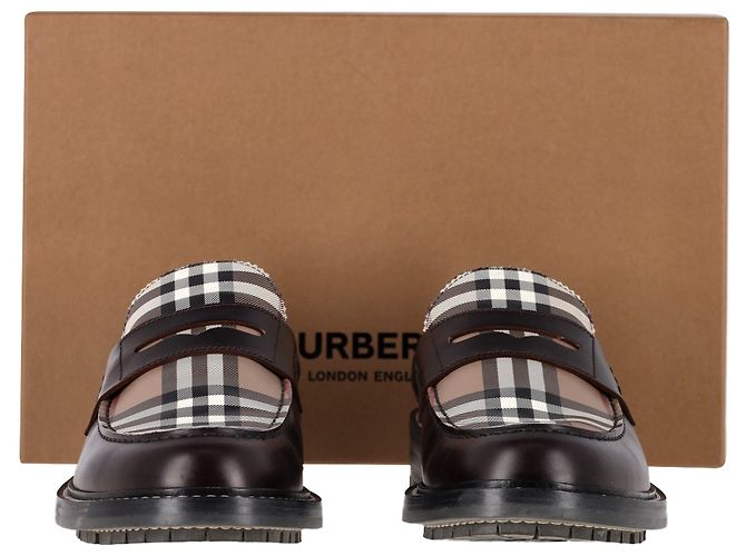 Mocassini a quadri Burberry in pelle marrone - vista 6