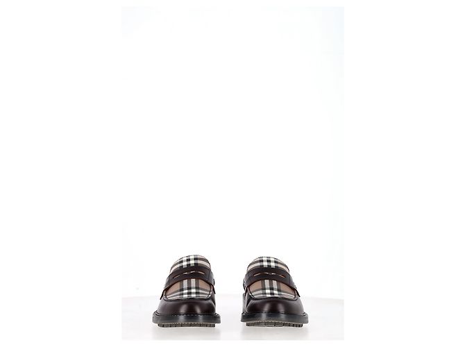 Mocassini a quadri Burberry in pelle marrone - vista 9