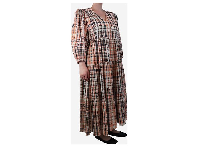 Joie Maxikleid mit orange-schwarzem Batikmuster - Größe M - Ansicht 3