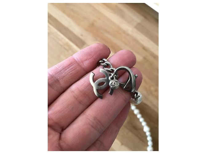 Chanel collana lunga in metallo perle e vetro Silver hardware - vista 10