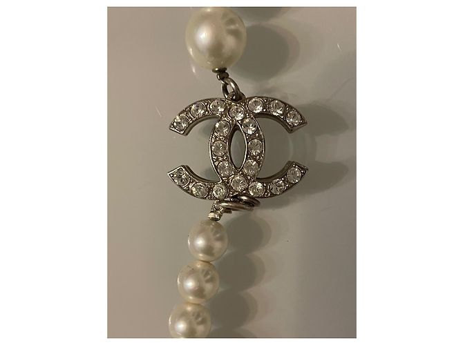 Chanel collana lunga in metallo perle e vetro Silver hardware - vista 4